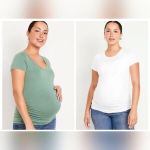 NWT Two Old Navy Maternity Scoop Neck T-Shirts - Green and White